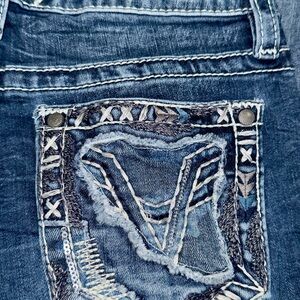 Vigoss Skinny Jeans 28 Heritage Fit Distressed Pocket Embellished Western